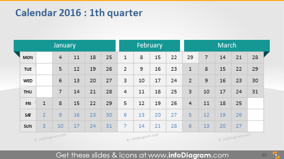 School Calendars 2015 2016 graphics (PPT tables and icons, EU ISO dates)