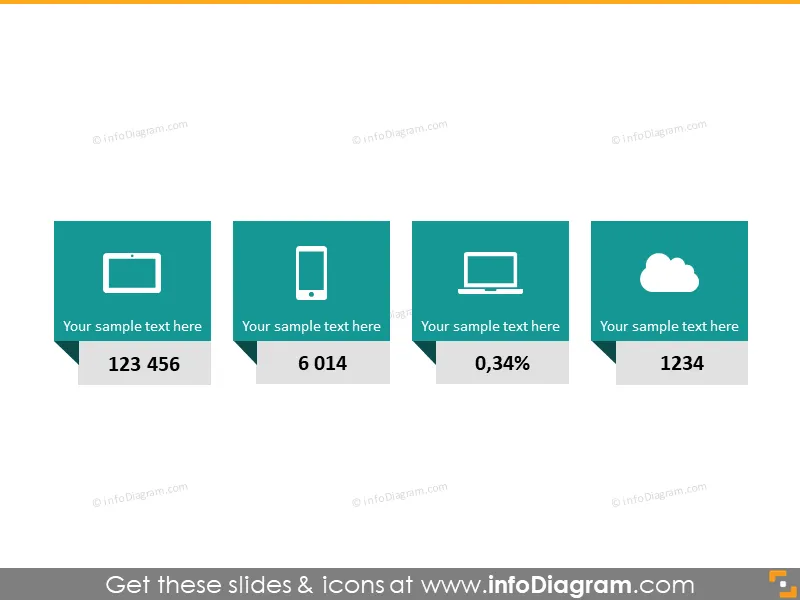 4 square data presentation mobile icon infographics ppt