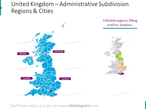 United Kingdom administrative subdivision regions and cities map