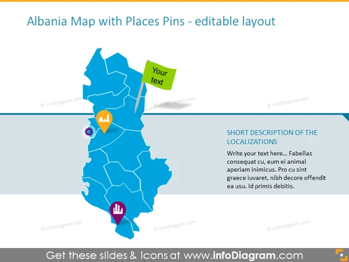 Albania Map with Places Pins