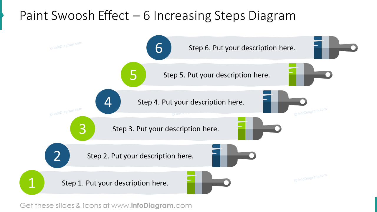 Paint swoosh effect for six increasing steps diagram