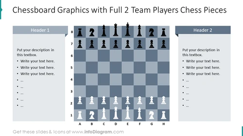 Chess board graphics with full 2 team players chess pieces