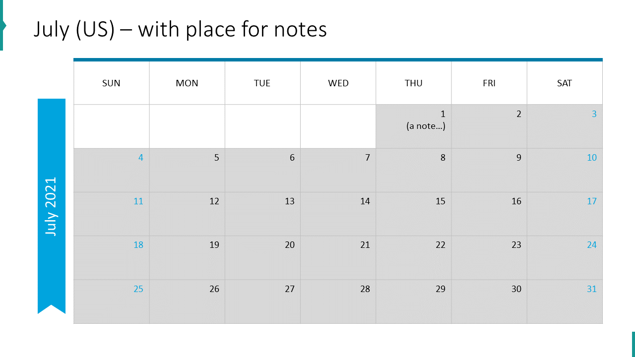 July (US) – with place for notes