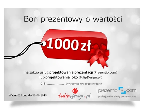 Bon prezentowy 1000 zł na usługi projektowania slajdów i logo