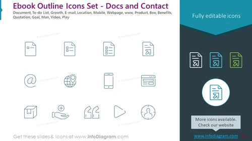 eBook Outline Icons Set - Docs and Contact