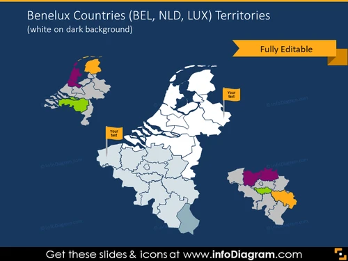 Benelux countries map illustrated on dark background