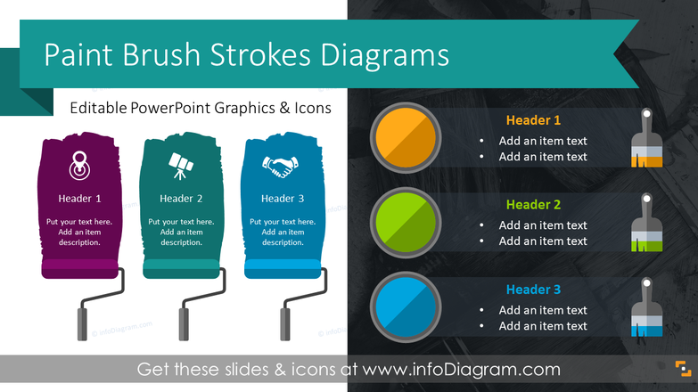 Flat Paint Brush Strokes Diagrams (PPT Template)
