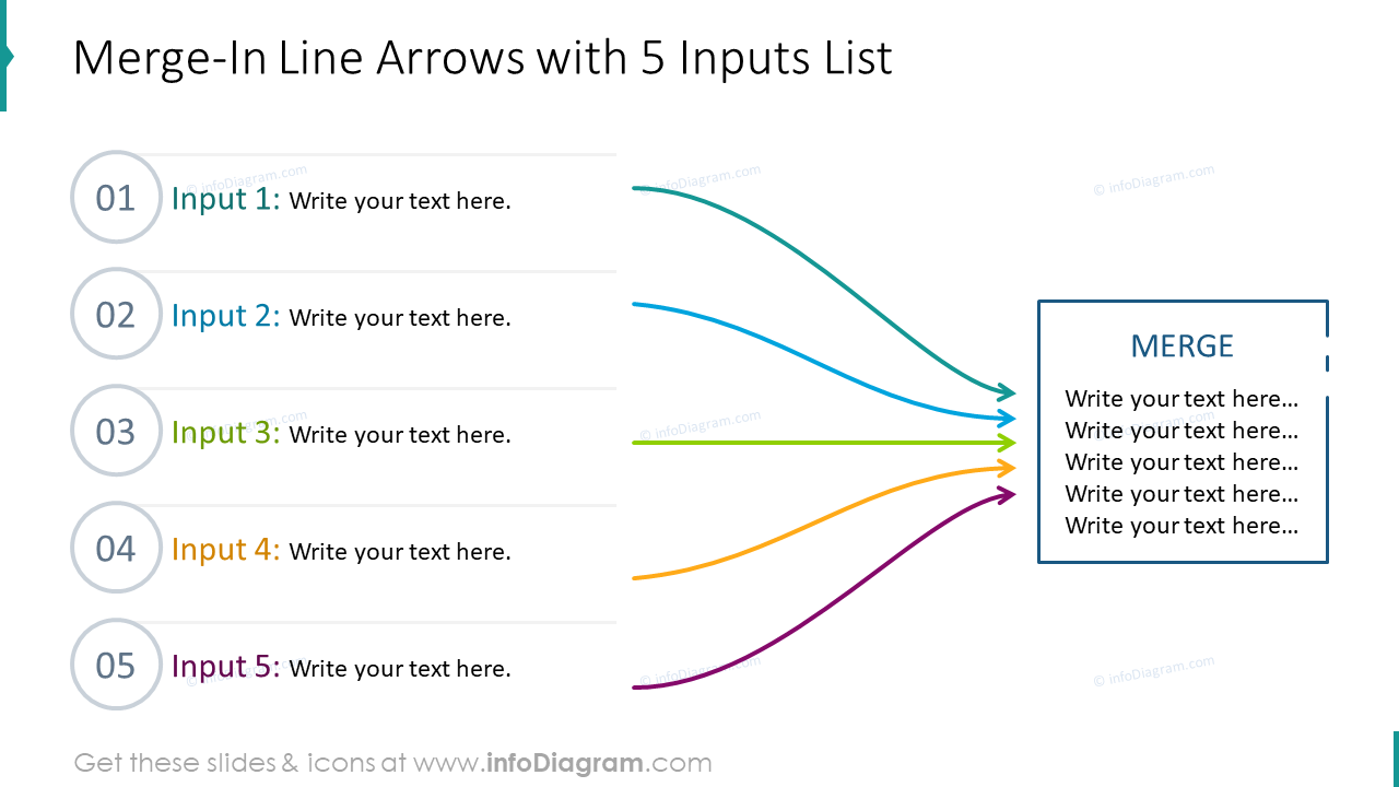 Merge-in line arrows with five inputs list