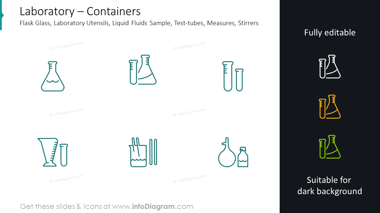 Containers slide: flask glass, laboratory utensils