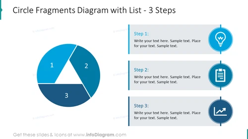 Circle fragments diagram drawing list of 3 steps