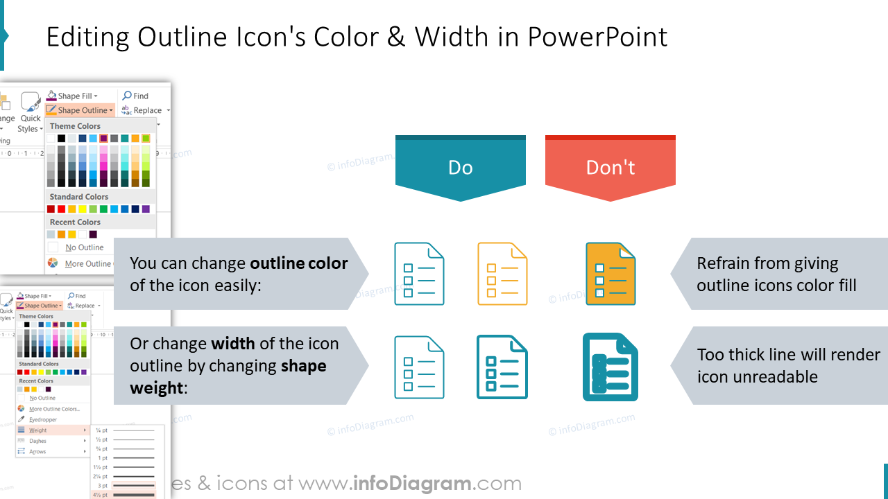 Editing Outline Icon's Color & Width in PowerPoint