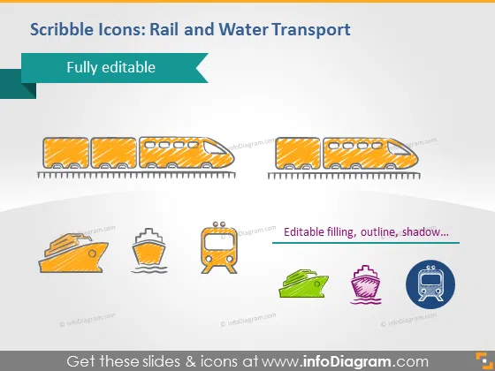 Rail water shipping train transport scribble clipart pptx