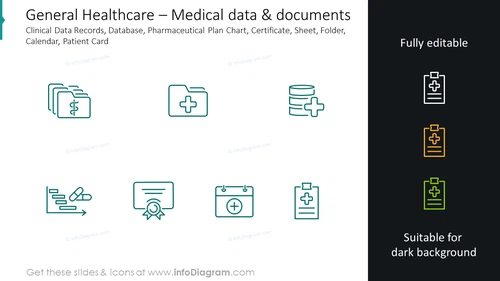 Medical data and documents slide: clinical data records, database