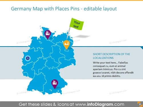 Germany map with places pins