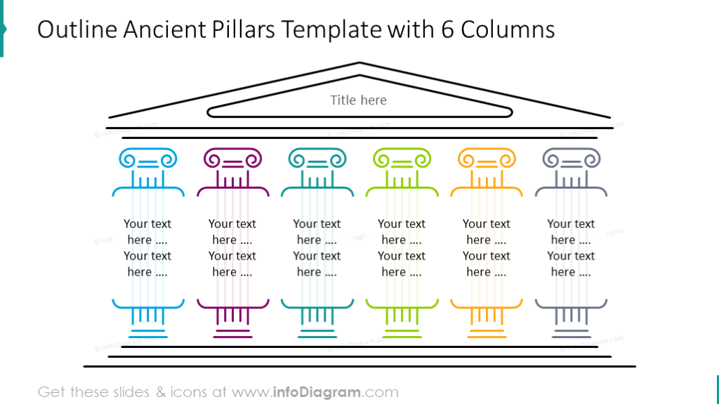Ancient pillars diagram with 6 outline columns