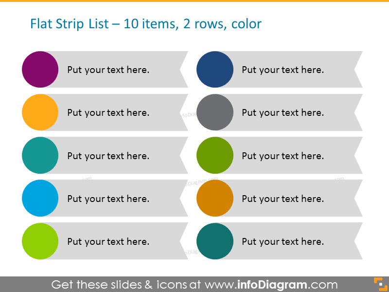 Colored Flat Strip List for placing 10 items in 2 columns