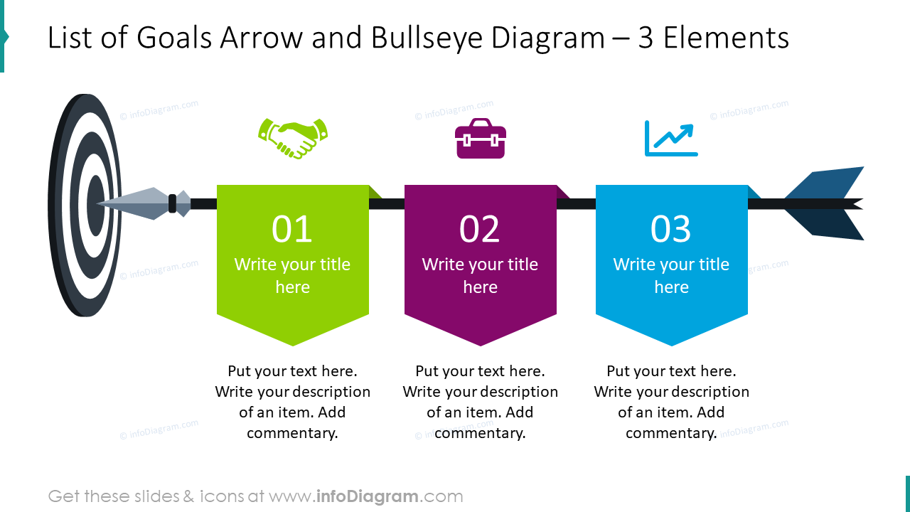 List of goals arrow and bullseye diagram with three elements