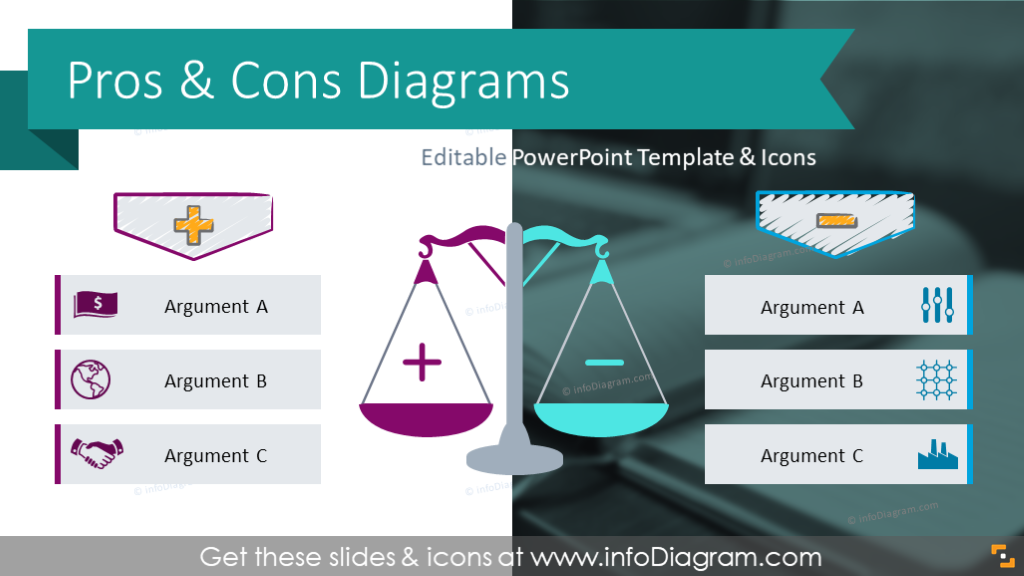 Pros & Cons Diagrams Comparison Charts (PPT Template)