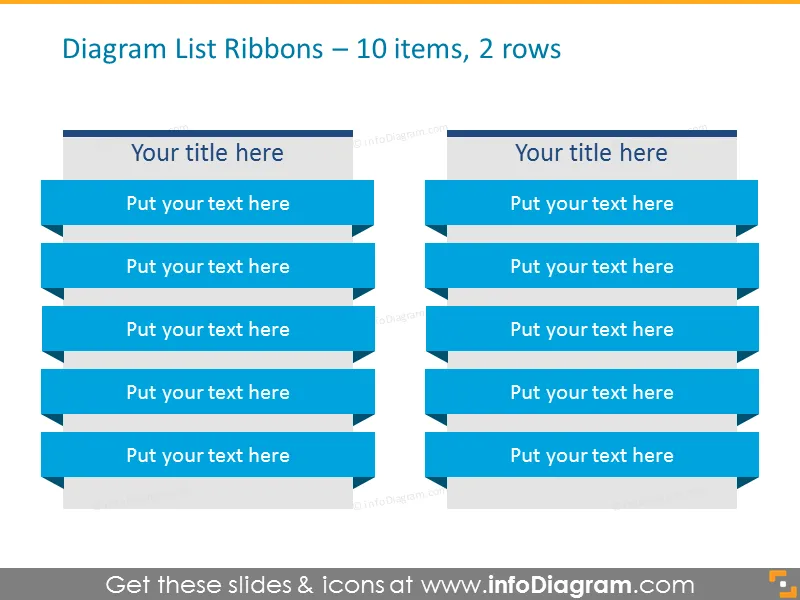 Diagram List Ribbons for 10 items, organised in 2 rows