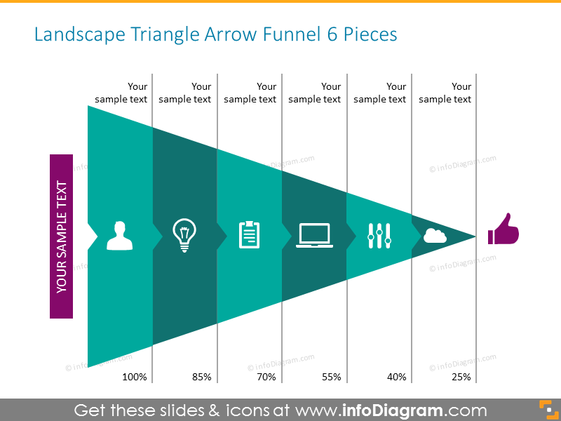 Triangle arrow funnel monocolor with icons
