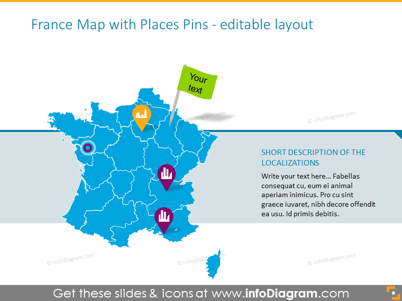 France map with places pins