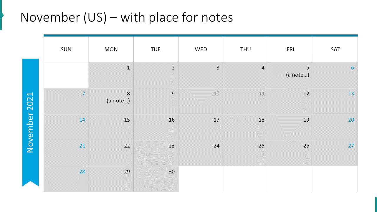 November (US) – with place for notes
