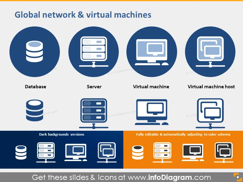 global network PPT icons Database Server Virtual Machine Host