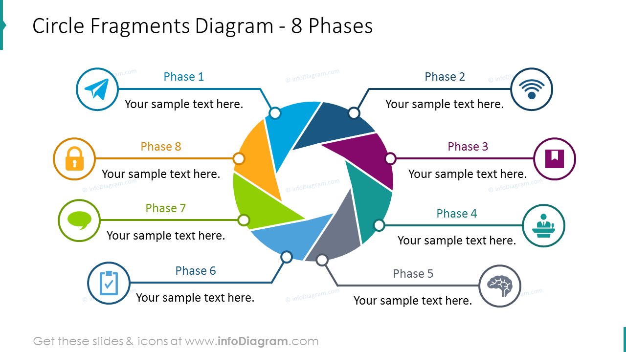 Circle fragments diagram illustrated with 8 phases