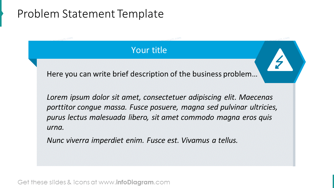 Problem statement slide shown with text placeholder and icons