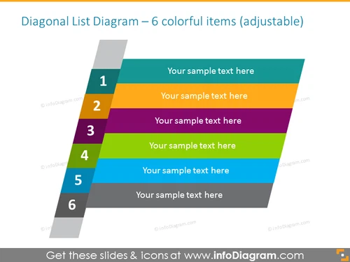 Diagonal 3D list diagram for 6 items