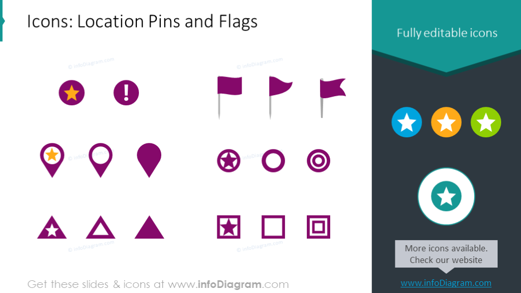 Example of location pins and flags graphics