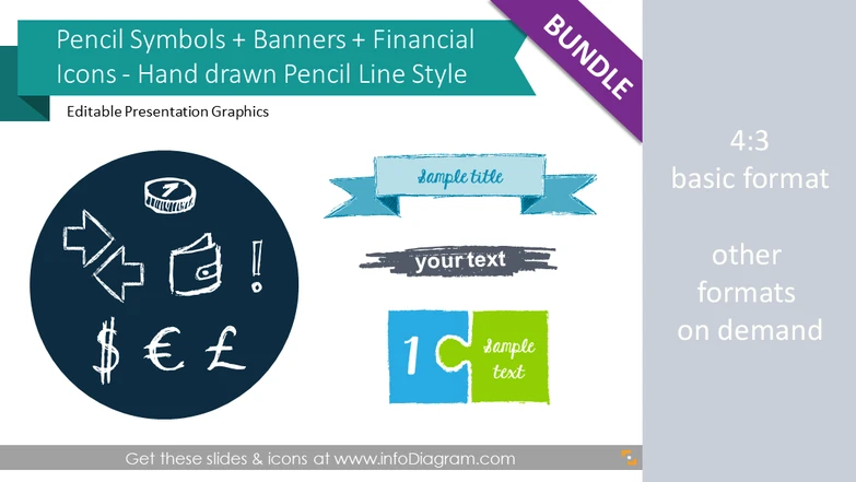 Pencil Sketch Symbols BUNDLE: sales +finance +shapes (PPT icons)