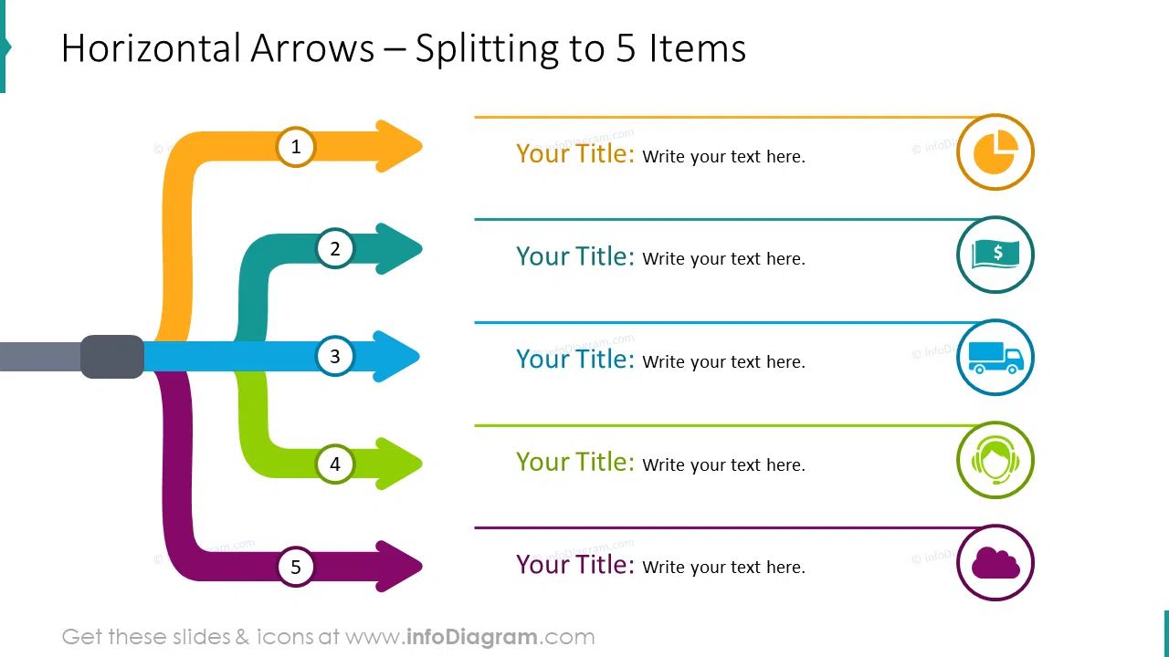 Horizontal branching out arrows - template for 5 elements