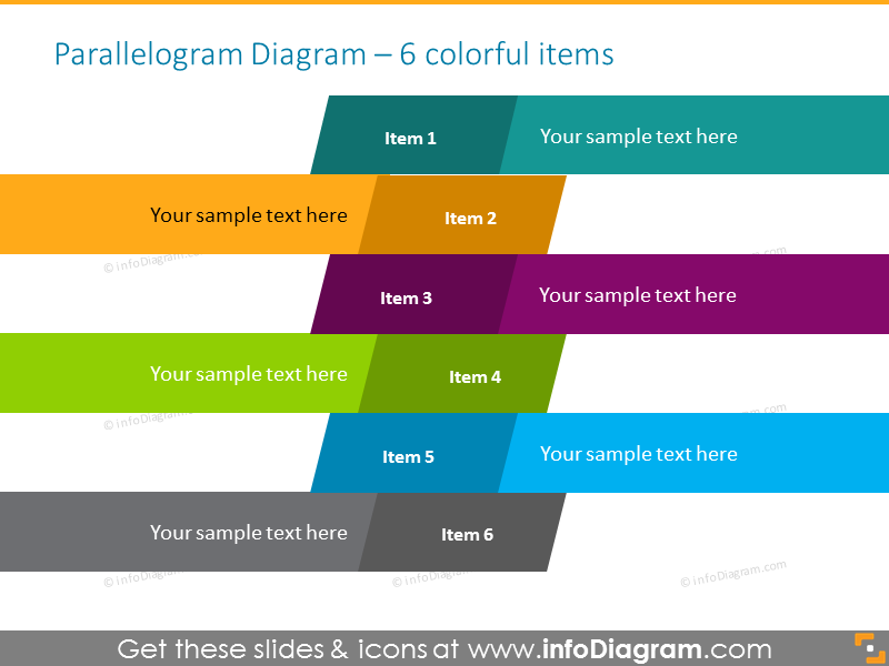 Parallelogram infographics template  for 6 steps or stages