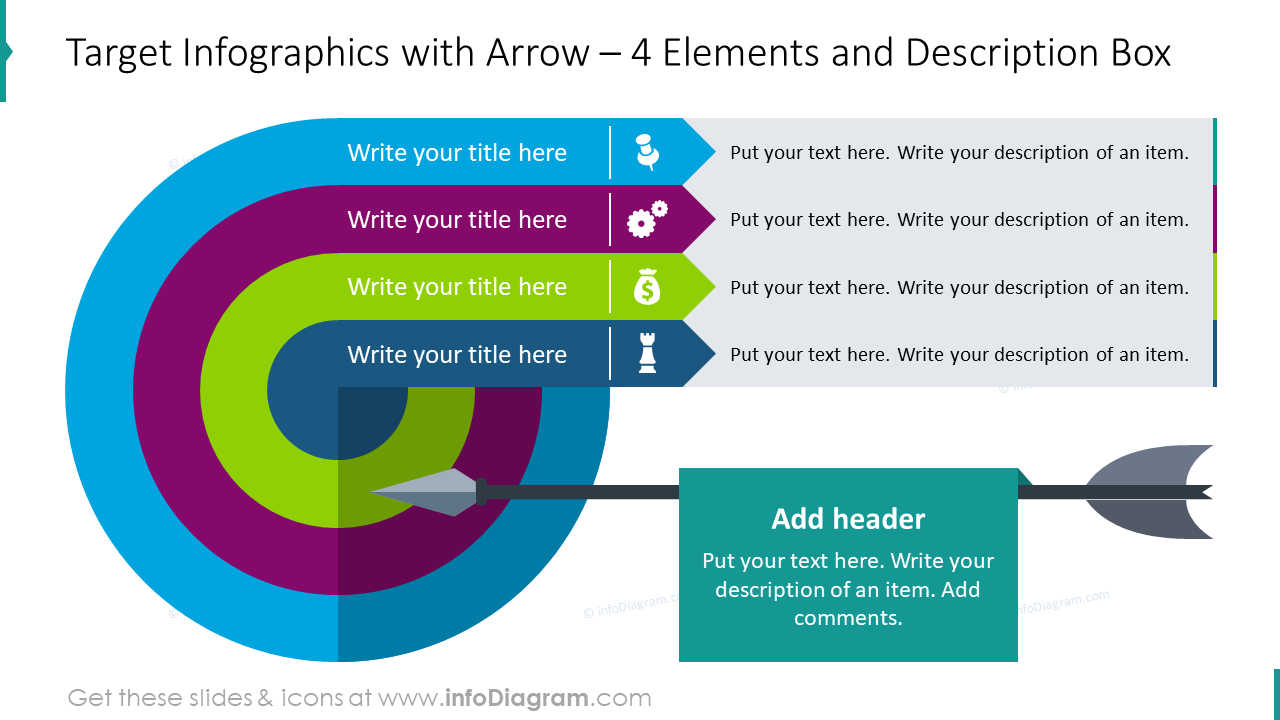 Target infographics with arrow for four elements