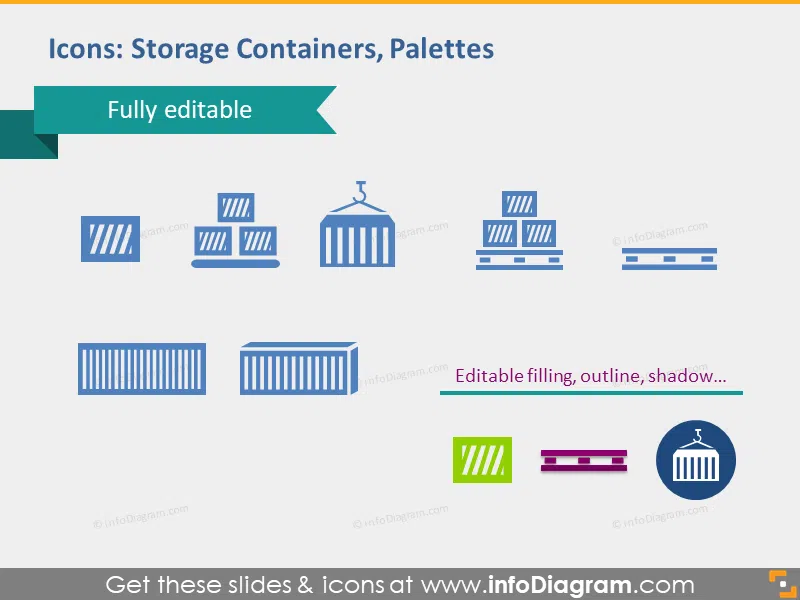 Storage containers palettes icons editable pptx cliparts