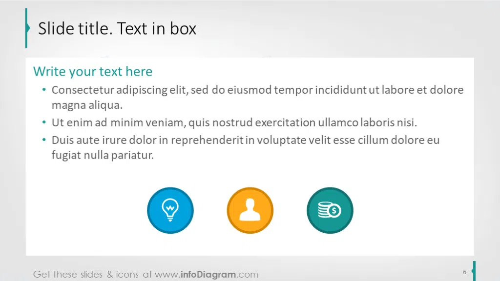 Text box template illustrated with icons