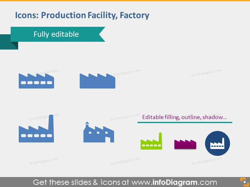 production facility factory manufactory icons for powerpoint