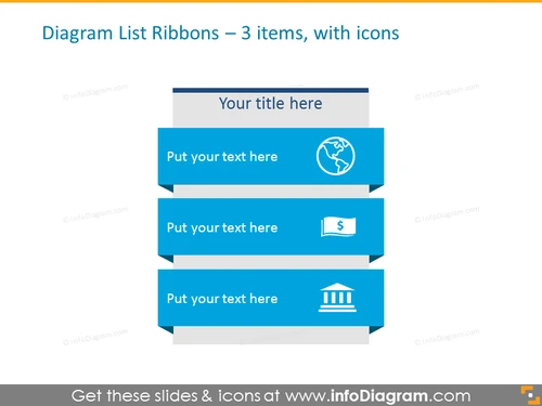 Diagram List Ribbons for 3 items with icons