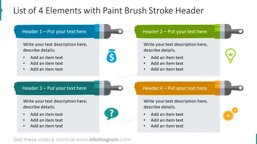 List of 4 Elements with Paint Brush Stroke Header Slide