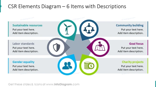 CSR elements diagram for six items with descriptions