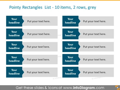 10 items list showed in two rows in grey color