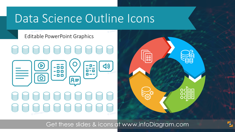 Data Science Analytics Outline Graphics Template (PPT Icons)