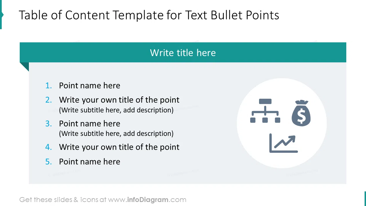 Table of content template for text bullet points