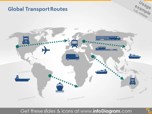 Global transport routes pptx diagram slide
