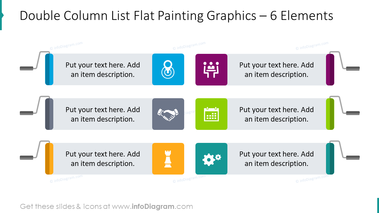 Double column list flat painting graphics for six items