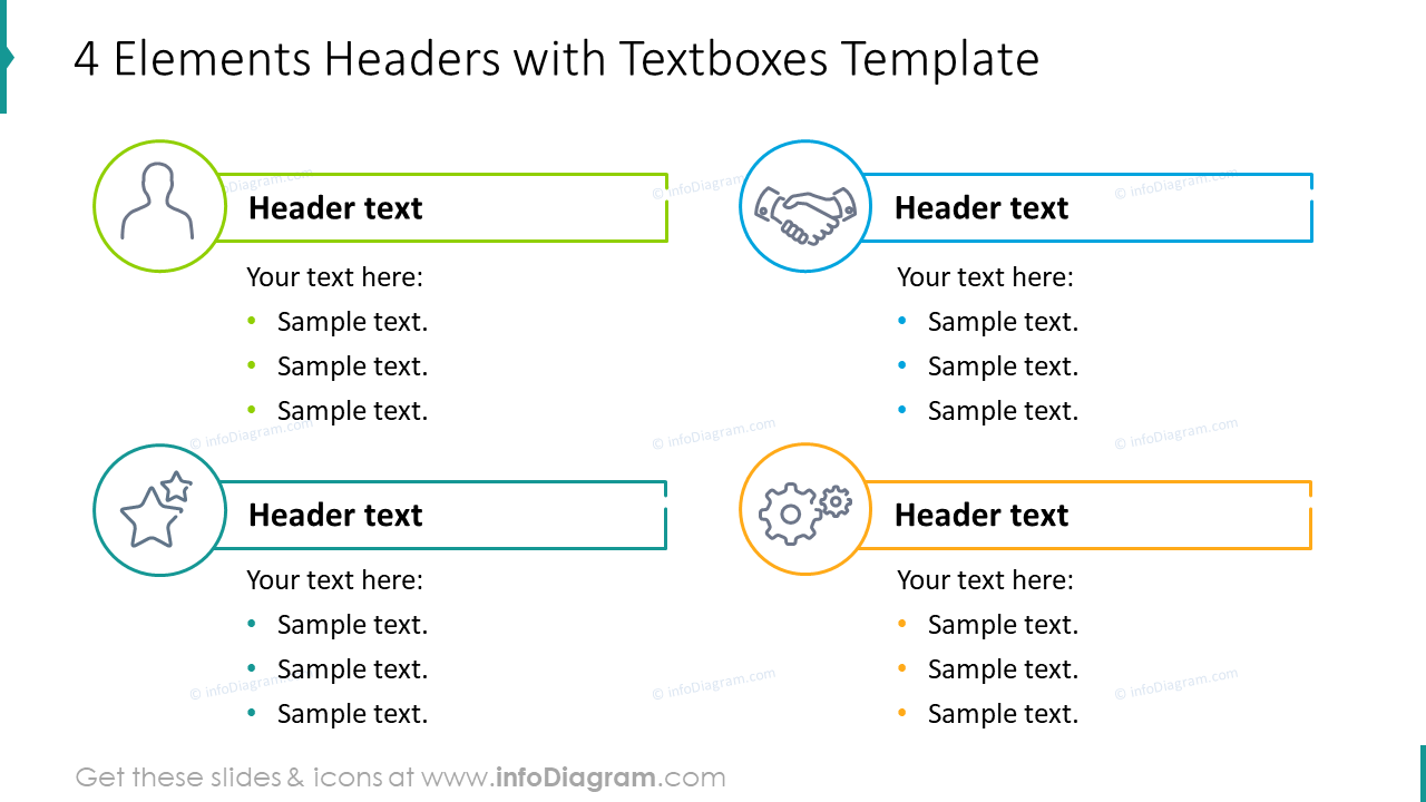 Four elements headers with text-boxes