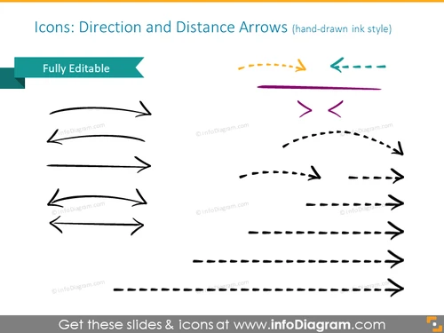 Direction and distance arrows illustrated with handdrawn and ink style
