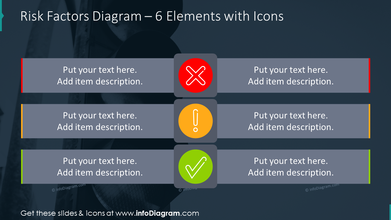 Risk factors diagram for six items with icons