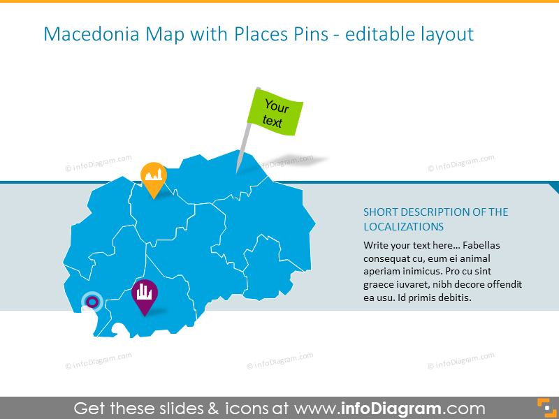 Macedonia Map with Places Pins 
